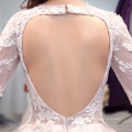 Q015 Fancy Women Dress Sexy Illusion Bodice Sweetheart Back Long Tail Lace Long sleeves Wedding Dress